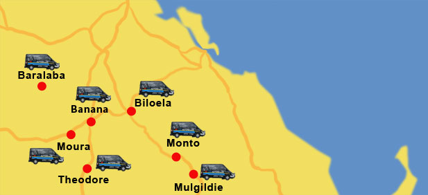 Areas serviced by CQ AUTOGLASS & AIR-CONDITIONING Biloela